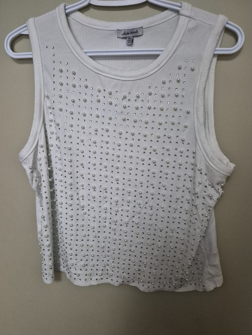 White Birch 3x White Studded Ribbed Sleeveless Top